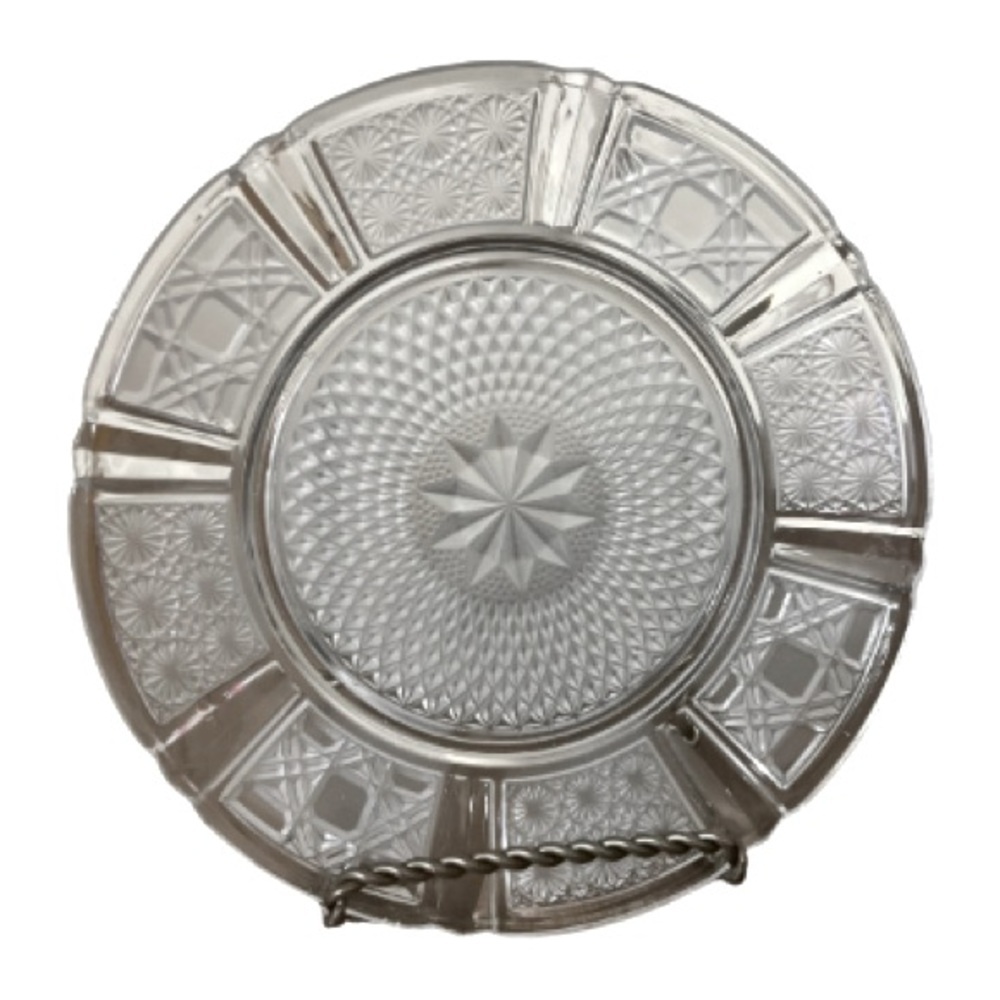 KIG Indonesia Daisy and Cane Pattern Depression Glass 6” Dessert Plate